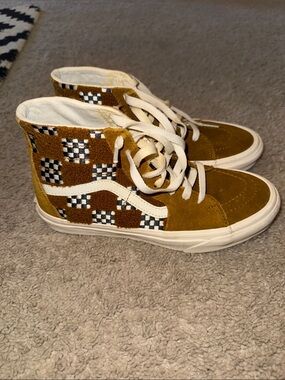 Vans Women’s High-Top Suede Checkerboard Sneakers - Brown/White